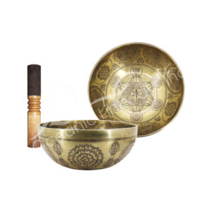 (CLOSE OUT) SINGING BOWL - HANDMADE METATRON CUBE ENGRAVED 8"DIA.