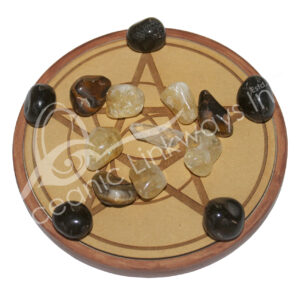 Wood Plaque & Stones for Protection Crystal Grid Set With Pentacle & Triquetra