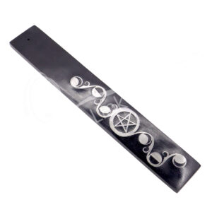 Black Soapstone Moon Phases & Pentacle Silver Inlay Incense Holder