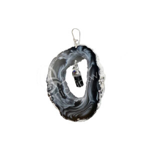 Agate Slice with Black Tourmaline Hanging Point 1.75-2.5"