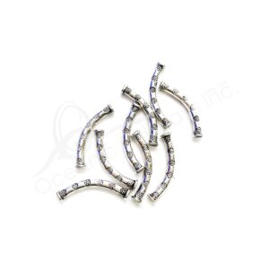 (CLOSE OUT) BEADS - METAL CURVED TUBE WITH FLOWERS (PK 50) 3 CM L X 5 MM T