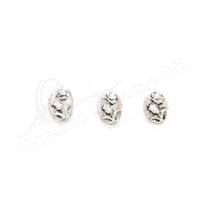 (CLOSE OUT) BEADS - METAL OVAL FLAT WITH TULIPS (PK 100) 1 CM L X 2 MM T