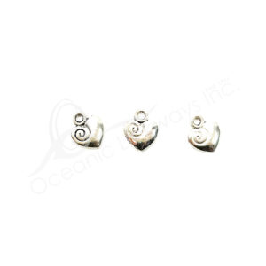 (CLOSE OUT) BEADS - METAL HEART CHARM WITH SPIRAL (PK 200) 8 MM W X 1 MM T