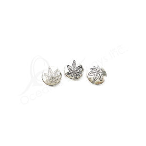 (CLOSE OUT) BEADS - METAL ROUND FLAT WITH POT LEAF (PK 100) 11 MM D X 3 MM T
