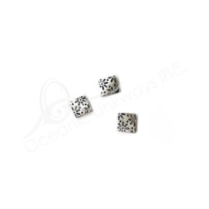 (CLOSE OUT) BEADS - METAL SQUARE FLAT WITH FLOWERS (PK 100) 7 MM W X 3 MM T