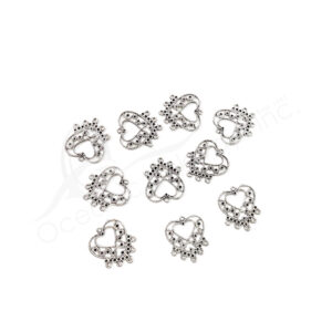 (CLOSE OUT) BEADS - METAL HEART WITH 5 LOOPS AT BOTTOM (PK 10) 2 CM L X 2 CM W