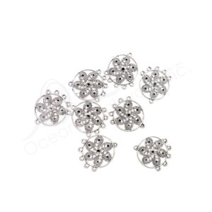 (CLOSE OUT) BEADS - METAL FLOWER WITH 5 LOOPS AT BOTTOM (PK 8) 2.5 CM D X 1 MM T