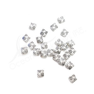 (CLOSE OUT) BEADS - METAL SQUARE FLAT WITH FLOWERS (PK 24) 7 MM W