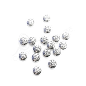 (CLOSE OUT) BEADS - METAL FLAT ROUND WITH SPIRALS (PK 17) 1 CM D X 4 MM T