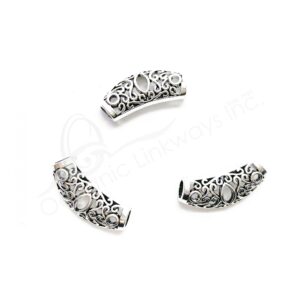 (CLOSE OUT) BEADS - METAL CURVED TUBE WITH SPIRALS (PK 3) 3CM L