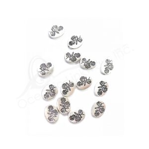 (CLOSE OUT) BEADS - METAL OVAL FLAT WITH FLOWER DESIGN (PK 14) 13MM L X 3 MM T