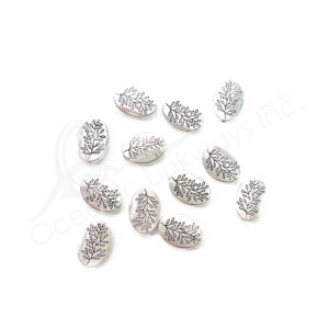 (CLOSE OUT) BEADS - METAL OVAL FLAT WITH TREE DESIGN  (PK 12) 13 MM L X 2 MM T