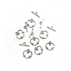 (CLOSE OUT) BEADS - METAL TOGGLE CLASP HEART (PK 10 PAIRS) 1.5 CM W X 1 MM T