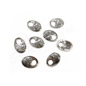 (CLOSE OUT) BEADS - METAL MEDAILLON WITH FLOWERS (PK 8) 28 MM L X 1 MM T