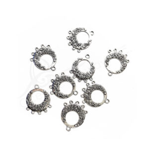(CLOSE OUT) BEADS - METAL DONUT WITH 5 LOOPS AT BOTTOM (PK 8) 2.5 CM D X 1 MM T
