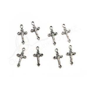 (CLOSE OUT) BEADS - METAL JESUS ON THE CROSS (PK 8) 22 MM L X 1 MM T