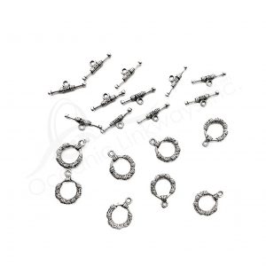 (CLOSE OUT) BEADS - METAL TOGGLE CLASP WITH CORD (PK 50 PAIRS) 1.5 CM W X 2 MM T