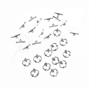 (CLOSE OUT) BEADS - METAL TOGGLE CLASP HEART (PK 100 PAIRS) 1.5 CM W X 1 MM T