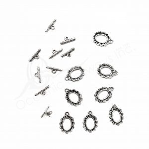 (CLOSE OUT) BEADS - METAL TOGGLE CLASP OVAL FLOWER (PK 50 PAIRS) 2 CM L X 1 MM T