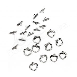 (CLOSE OUT) BEADS - METAL TOGGLE CLASP HEART (PK 100 PAIRS) 1.5 CM W X 2 MM T