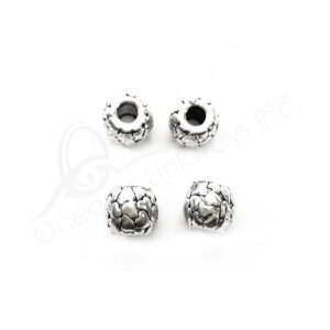 (CLOSE OUT) BEADS - METAL TUBE WITH HEARTS (PK 50) 1 CM L X 1 CM D