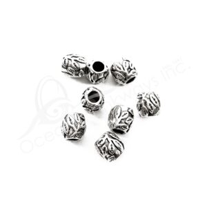 (CLOSE OUT) BEADS - METAL TUBE WITH LEAVES (PK 50) 1 CM L X 9 MM D