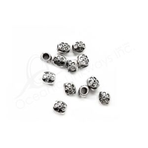 (CLOSE OUT) BEADS - METAL FLOWER CARVED TUBE (PK 50) 9 MM L X 6 MM D