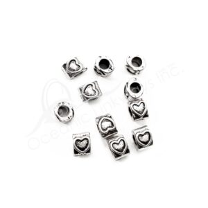 (CLOSE OUT) BEADS - METAL EMBOSSED HEART TUBE (PK 50) 9 MM L X 7 MM W