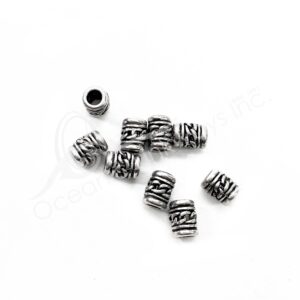 (CLOSE OUT) BEADS - METAL TUBE WITH CORD (PK 50) 1 CM L X 6 MM D