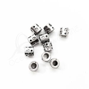 (CLOSE OUT) BEADS - METAL TUBE WITH SMALL HEARTS (PK 50) 8 MM L X 9 MM D