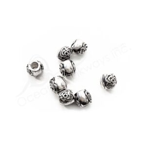 (CLOSE OUT) BEADS - METAL BALL WITH FLOWER (PK 50) 9 MM L X 8 MM D