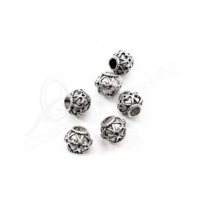 (CLOSE OUT) BEADS - METAL BALL WITH HEARTS (PK 50) 1 CM L X 11 MM D