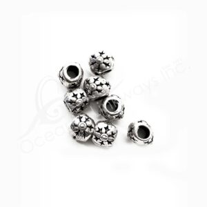 (CLOSE OUT) BEADS - METAL BALL WITH SNOWFLAKE (PK 50) 8 MM L X 7 MM D