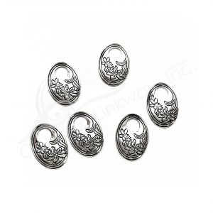(CLOSE OUT) BEADS - METAL OVAL PENDANT WITH FLOWERS (PK 50) 28 MM L X 1 MM T
