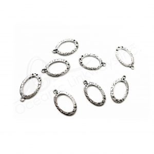 (CLOSE OUT) BEADS - METAL OVAL RING WITH 3 HOLES AT BOTTOM (PK 100) 2 CM L X 1 MM T