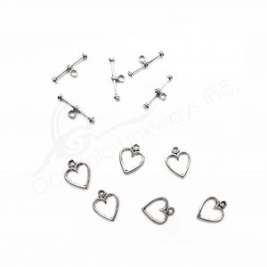 (CLOSE OUT) BEADS - METAL TOGGLE CLASP HEART SHAPE (PK 100 PAIRS) 1 CM W X 1 MM T