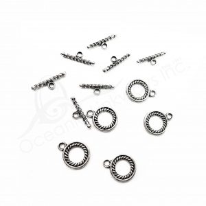(CLOSE OUT) BEADS - METAL TOGGLE CLASP WITH CORD (PK 50 PAIRS) 1.5 CM D X 2 MM T