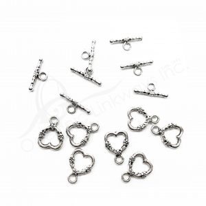 (CLOSE OUT) BEADS - METAL TOGGLE CLASP HEART WITH FLOWERS (PK 50 PAIRS) 12 MM W X 2 MM T