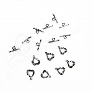 (CLOSE OUT) BEADS - METAL TOGGLE CLASP DOTTED HEART (PK 100 PAIRS) 11 MM W X 1 MM T