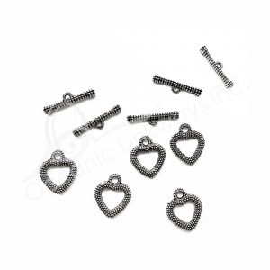 (CLOSE OUT) BEADS - METAL TOGGLE CLASP DOTTED HEART (PK 50 PAIRS) 17 MM W X 3 MM T