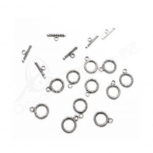 (CLOSE OUT) BEADS - METAL TOGGLE CLASP WITH STRIPES (PK 100 PAIRS) 1 CM D X 1 MM T