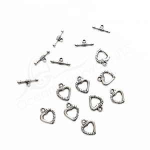 (CLOSE OUT) BEADS - METAL TOGGLE CLASP HEART (PK 100 PAIRS) 12 MM W X 2 MM T