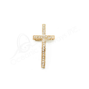 (CLOSE OUT) BEADS - METAL GOLD CROSS SPARKLING CURVED 5 CM L X 4 MM T