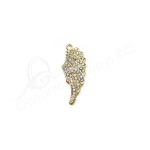 (CLOSE OUT) BEADS - METAL GOLD ANGEL WING SPARKLING 33 MM L X 2 MM T