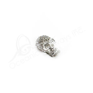 (CLOSE OUT) BEADS - METAL SILVER SKULL SPARKLING 2.5 CM L X 8 MM T