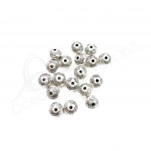 (CLOSE OUT) BEADS - METAL BALL WITH FLOWER (PK 11 G) 11 MM D X 8 MM L