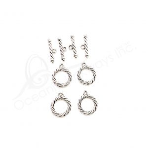 (CLOSE OUT) BEADS - METAL TOGGLE CLASP SWIRL (PK 4 PAIRS) 2 CM D X 3 MM T