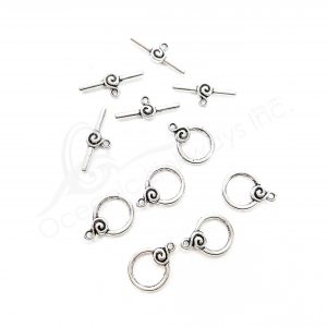 (CLOSE OUT) BEADS - METAL TOGGLE CLASP WITH SPIRAL (PK 50 PAIRS) 1.5 CM D X 2 MM T