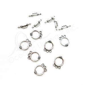 (CLOSE OUT) BEADS - METAL TOGGLE CLASP FOR TRIPLE ROW (PK 50 PAIRS) 13 MM D X 2 MM T