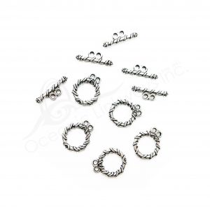 (CLOSE OUT) BEADS - METAL TOGGLE CLASP FOR DOUBLE ROW (PK 50 PAIRS) 13 MM D X 2 MM T
